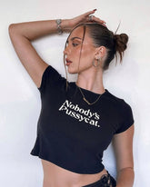 Nobody’s Pussycat Black Graphic Crop Top for Women